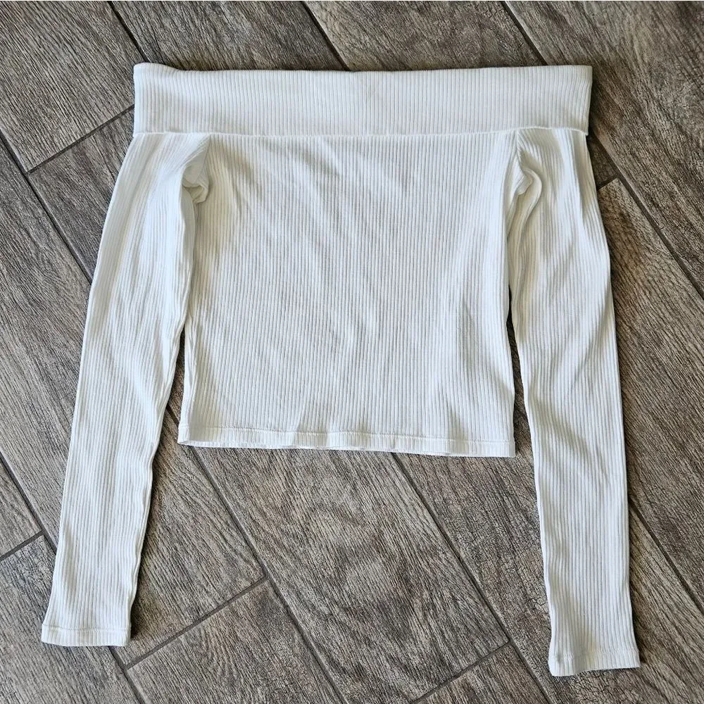 H&M Cream Ribbed Long Sleeve Shirt